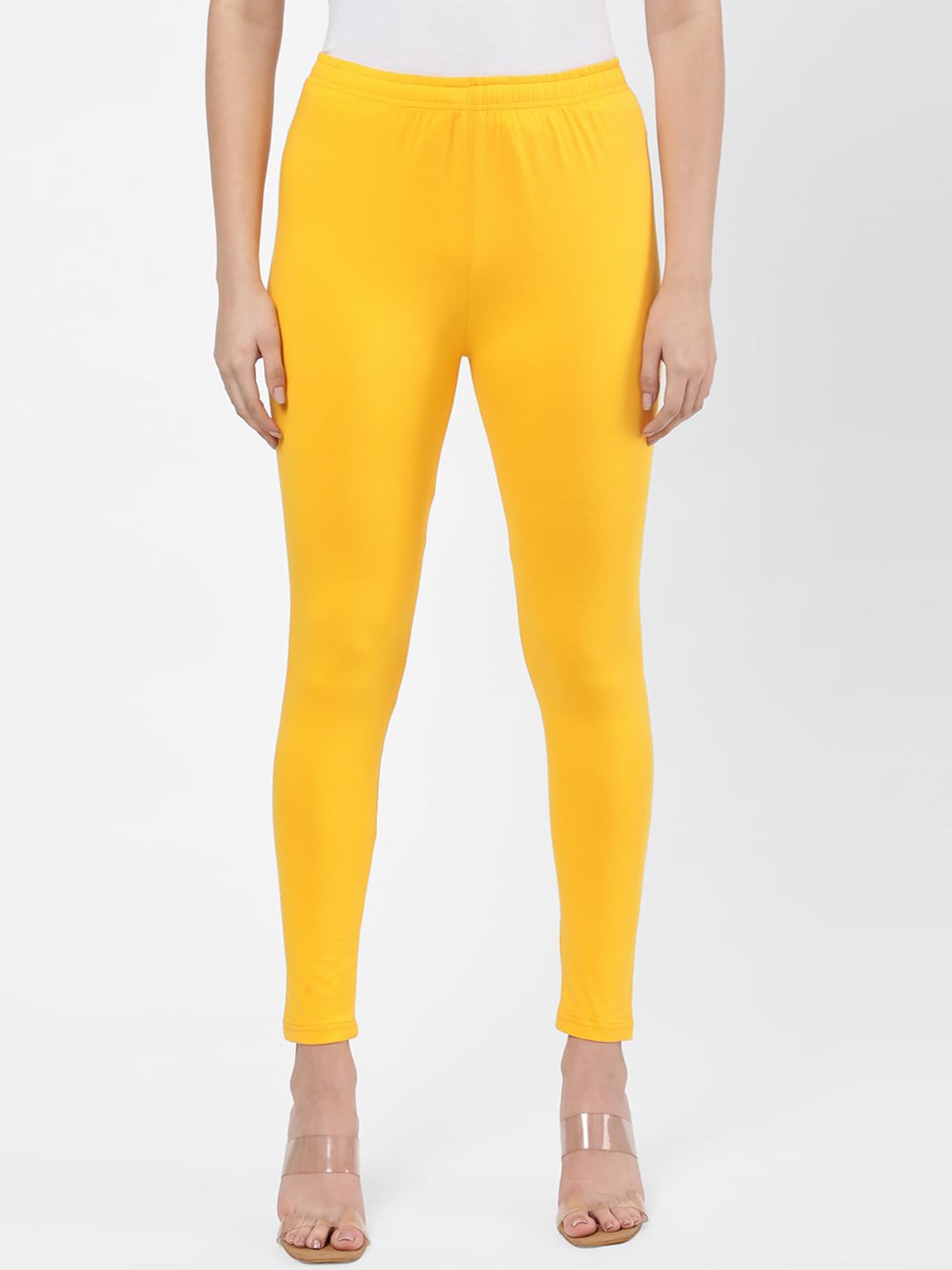

R&B Women Yellow Solid Ankle Length Leggings