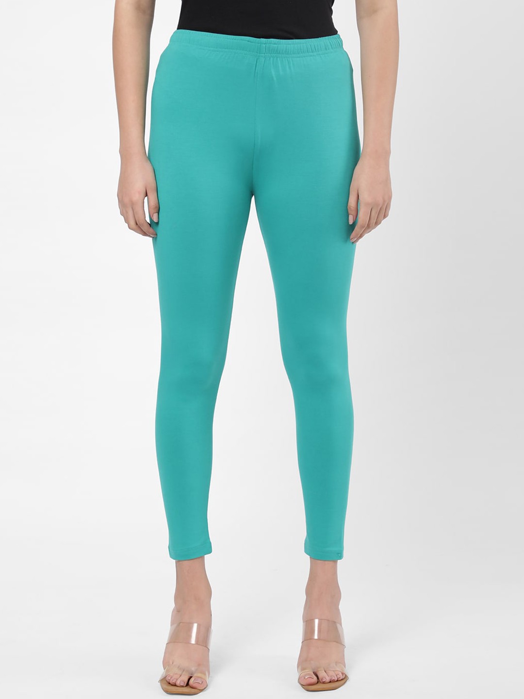 

R&B Women Blue Solid Ankle-Length Leggings