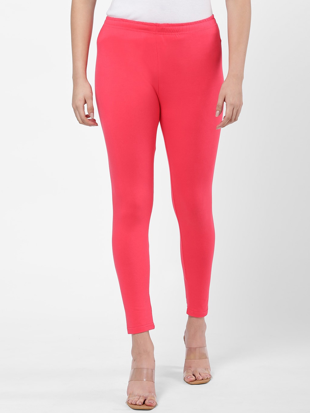 

R&B Women Pink Solid Ankle Length Leggings