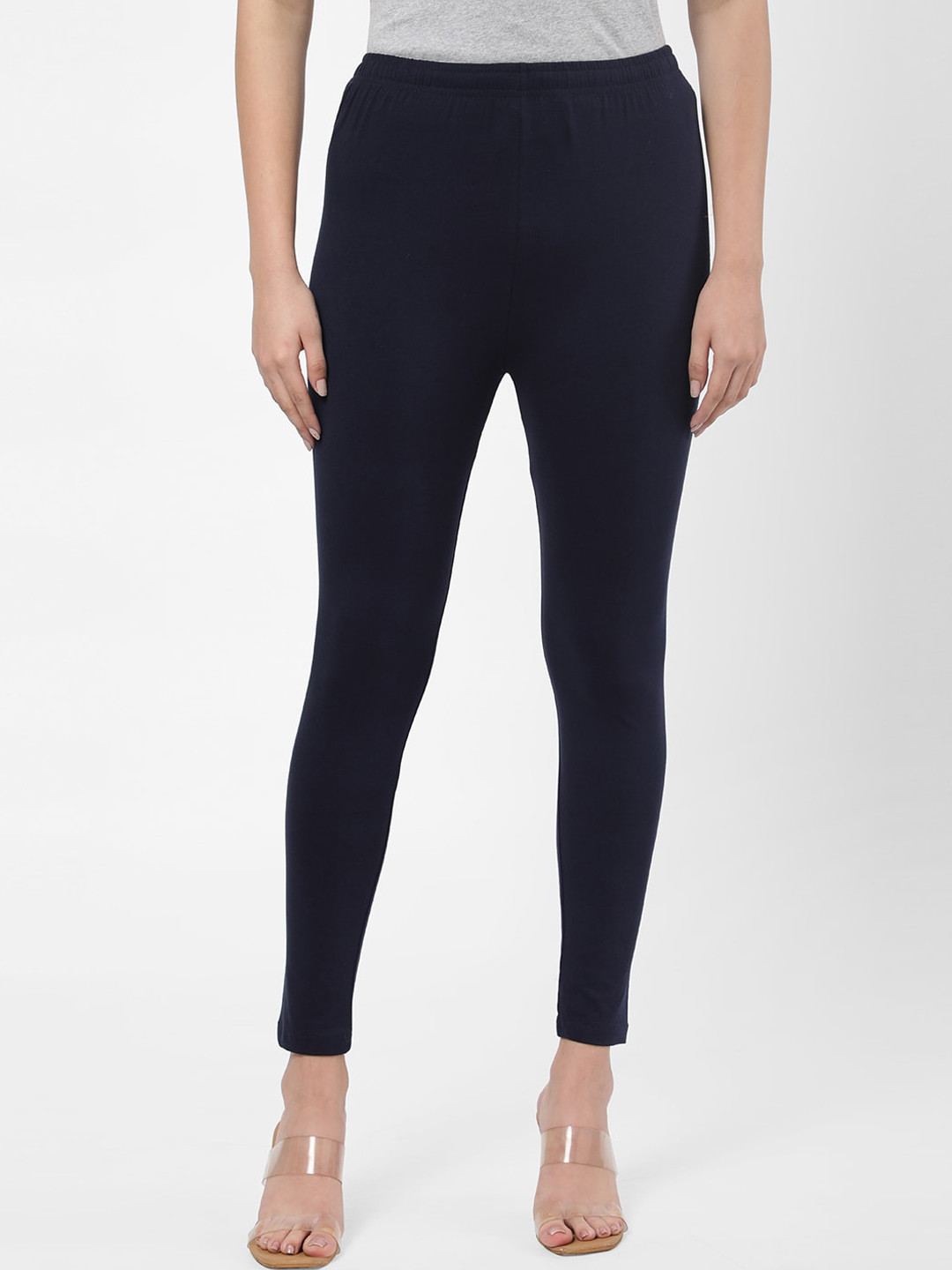 

R&B Women Navy Blue Solid Ankle Length Leggings