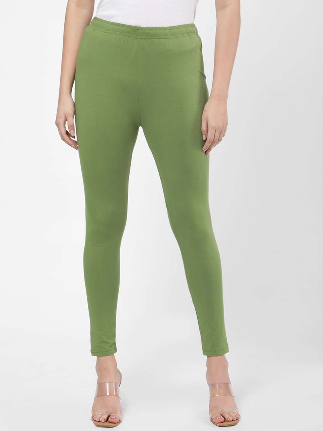

R&B Women Green Solid Ankle Length Leggings