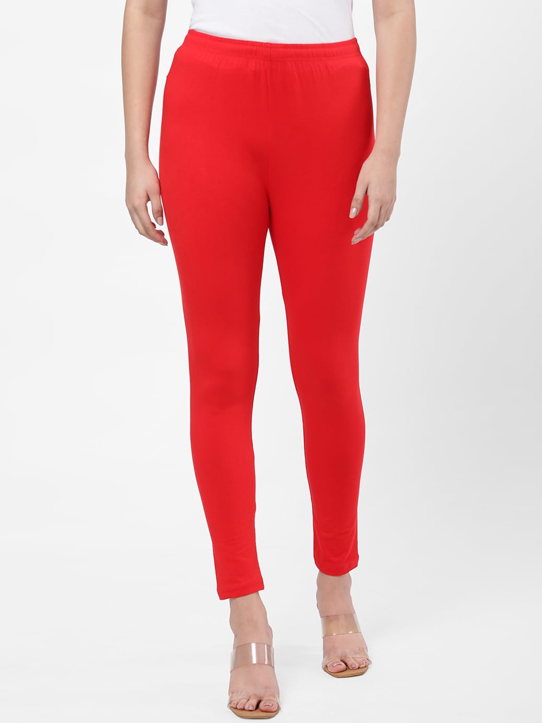 

R&B Women Red Solid Ankle-Length Leggings