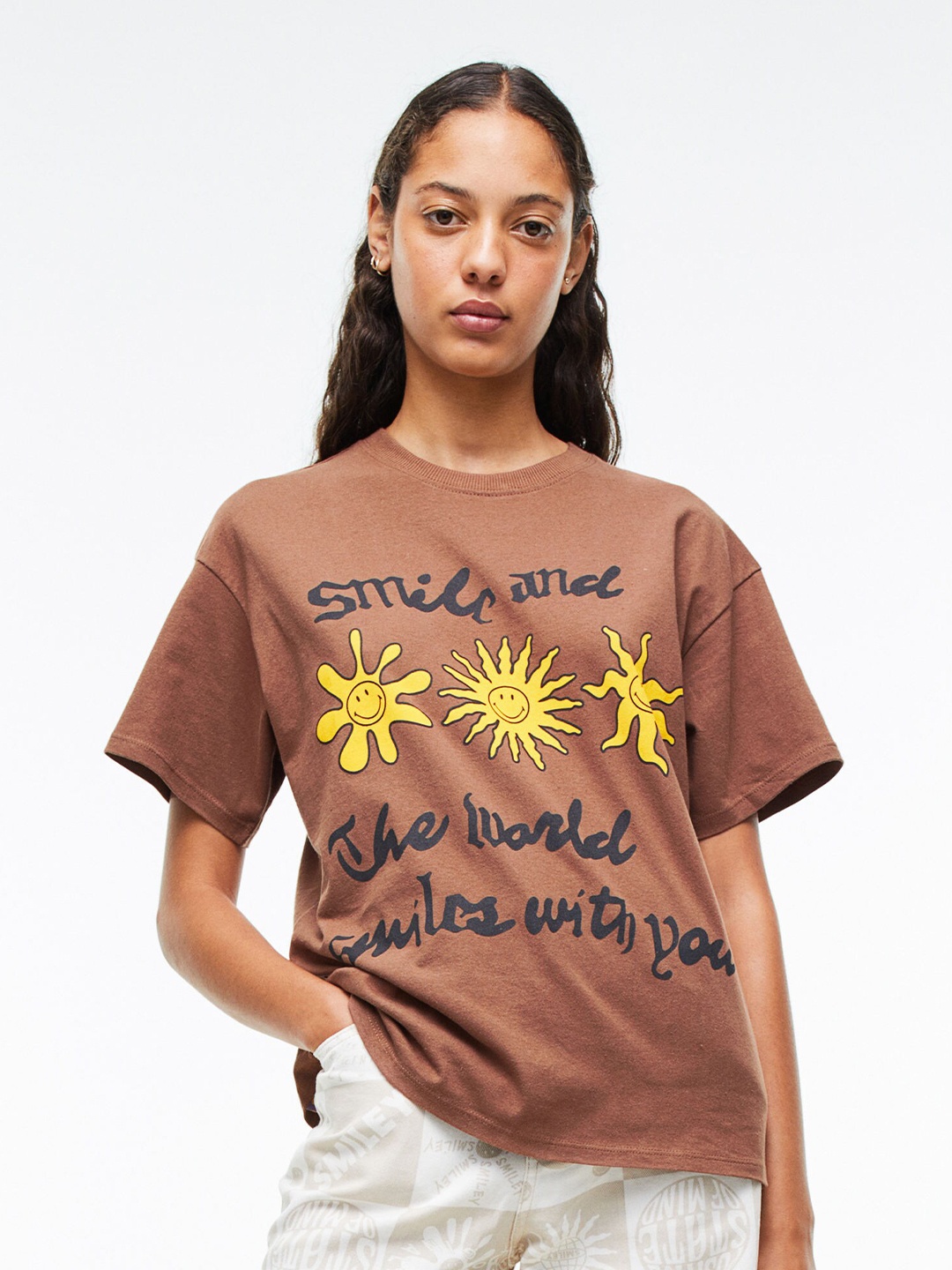 

H&M Women Brown Printed T-shirt