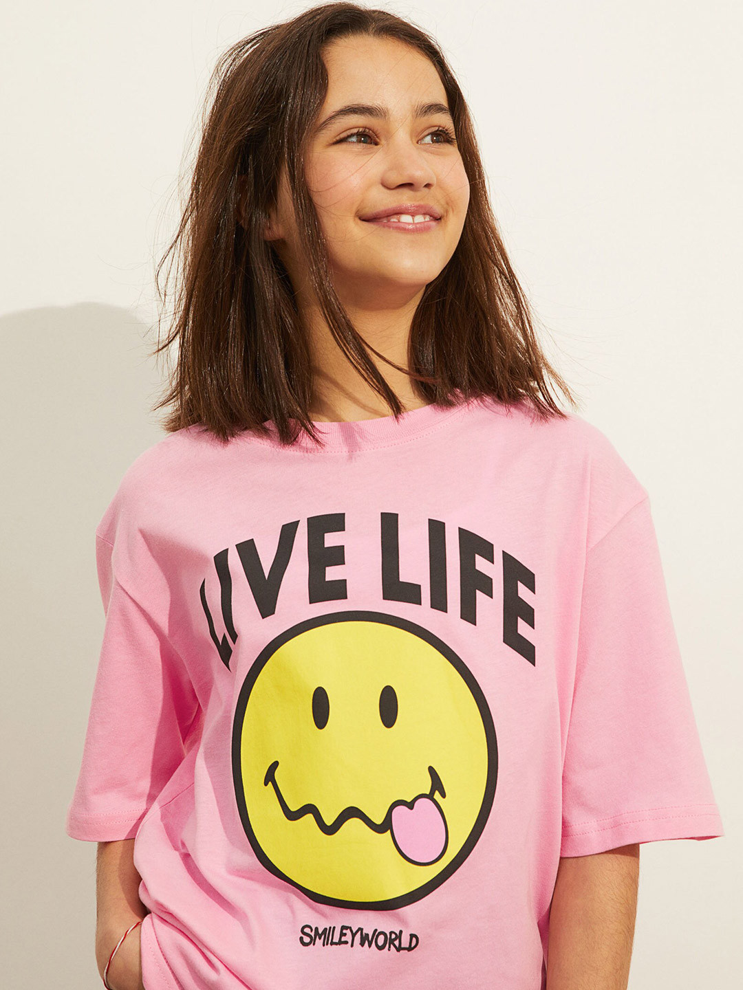 

H&M Girls Pink & Yellow Oversized Printed T-shirt