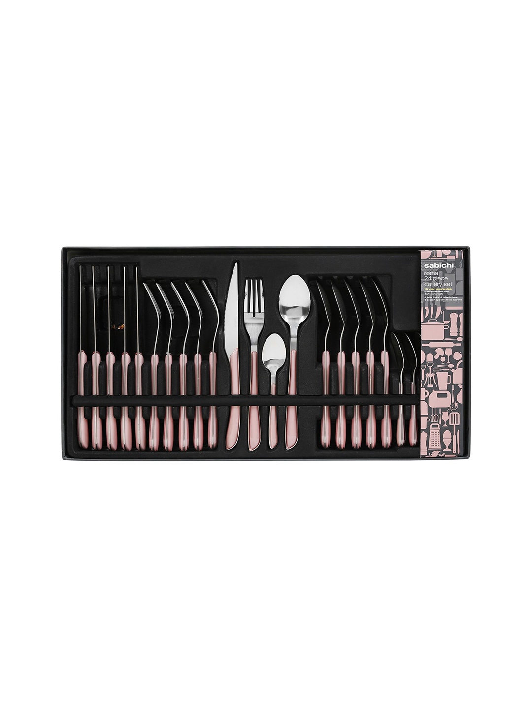 

Sabichi Set Of 24 Maroon & Silver Coloured Solid Stainless Steel Cutlery Set
