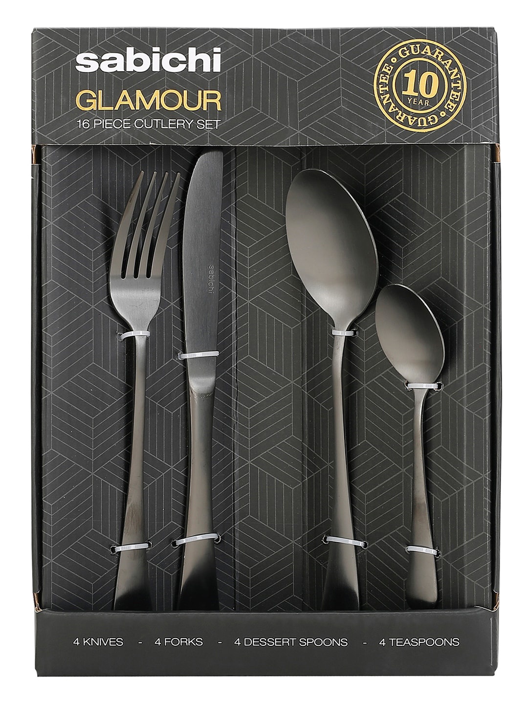 

Sabichi Set Of 16 Black Solid Stainless Steel Mixed Cutlery Set