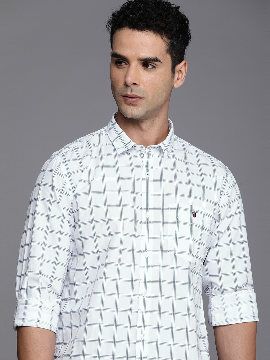 

Louis Philippe Sport Pure Cotton Super Slim Fit Checked Casual Shirt, White