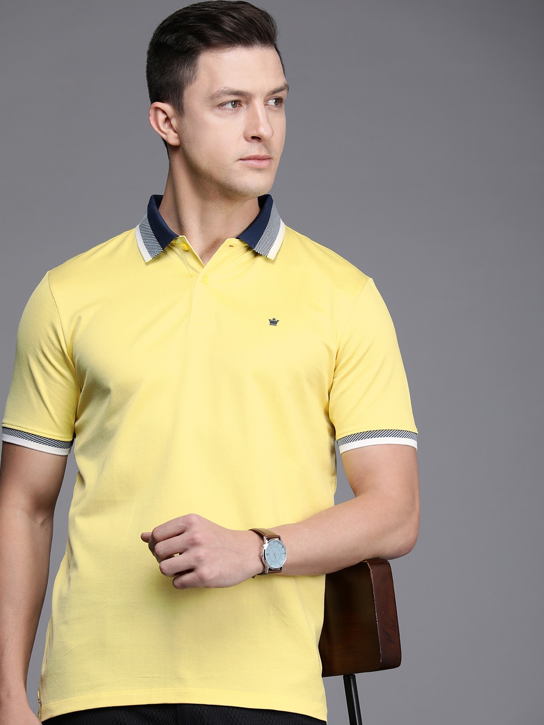 

Louis Philippe Sport Men Yellow Polo Collar Pure Cotton T-shirt