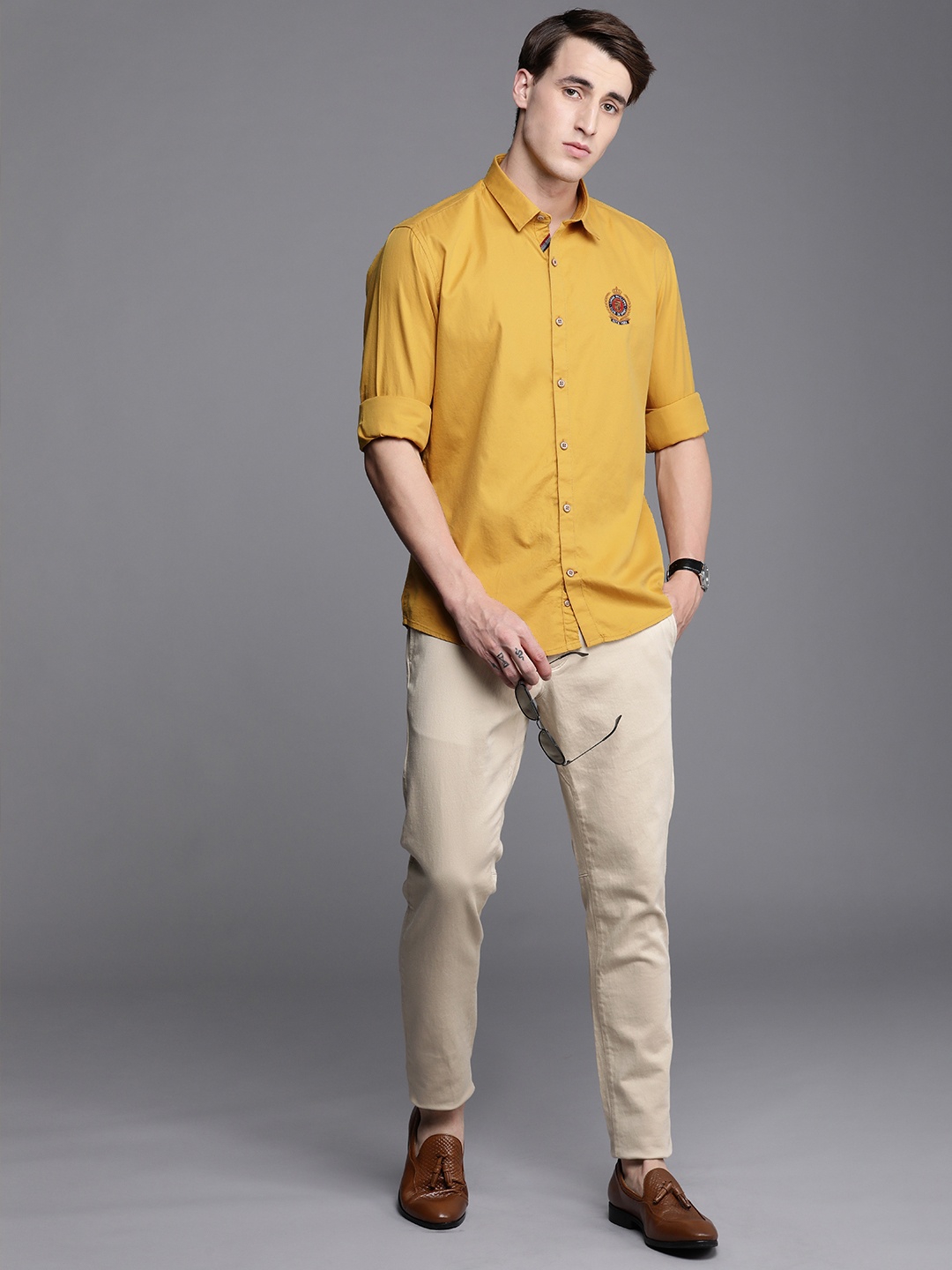 

Louis Philippe Sport Men Mustard Yellow Solid Pure Cotton Slim Fit Casual Shirt
