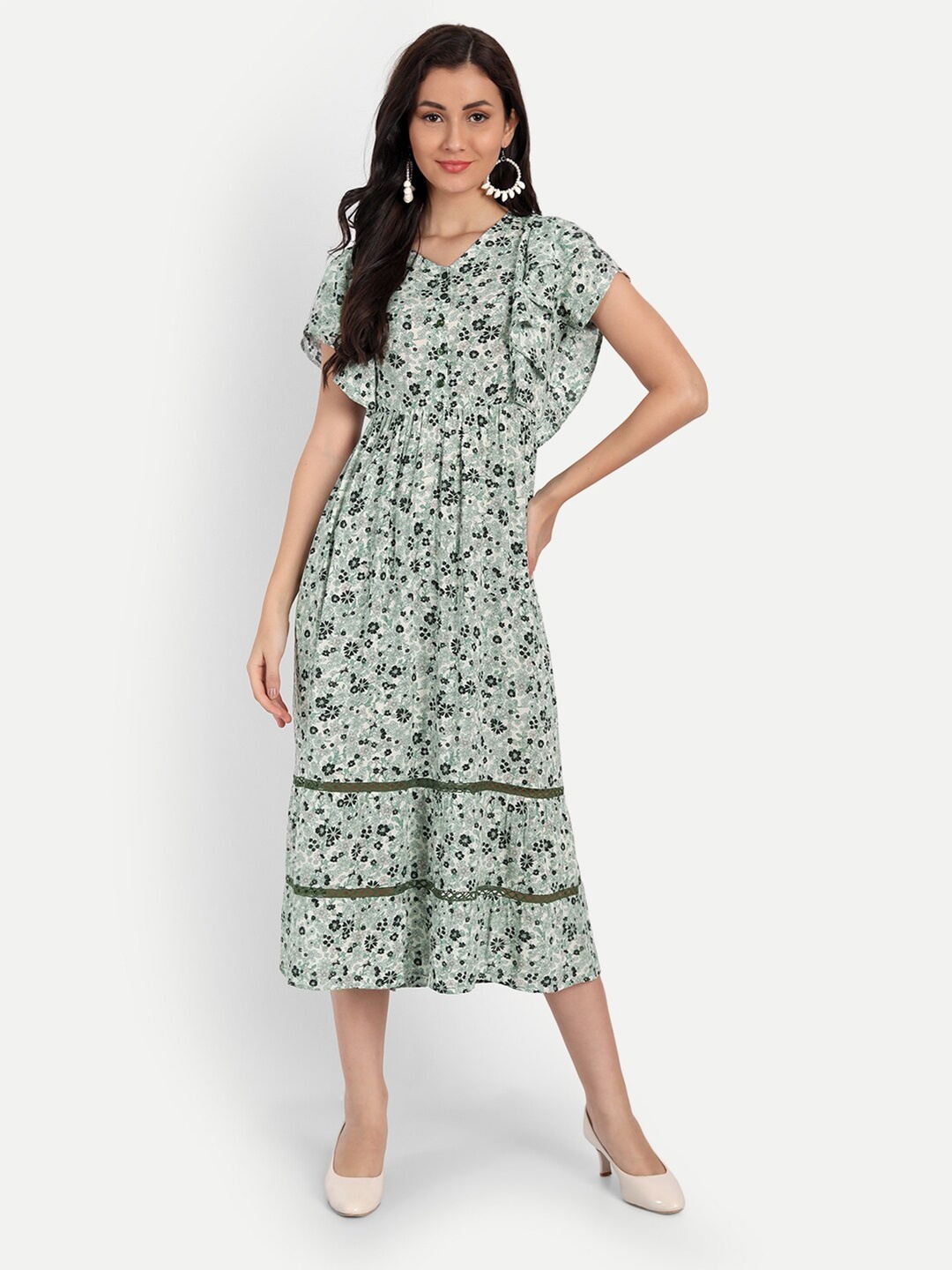 

Aaruvi Ruchi Verma Green Floral Maternity Midi Dress