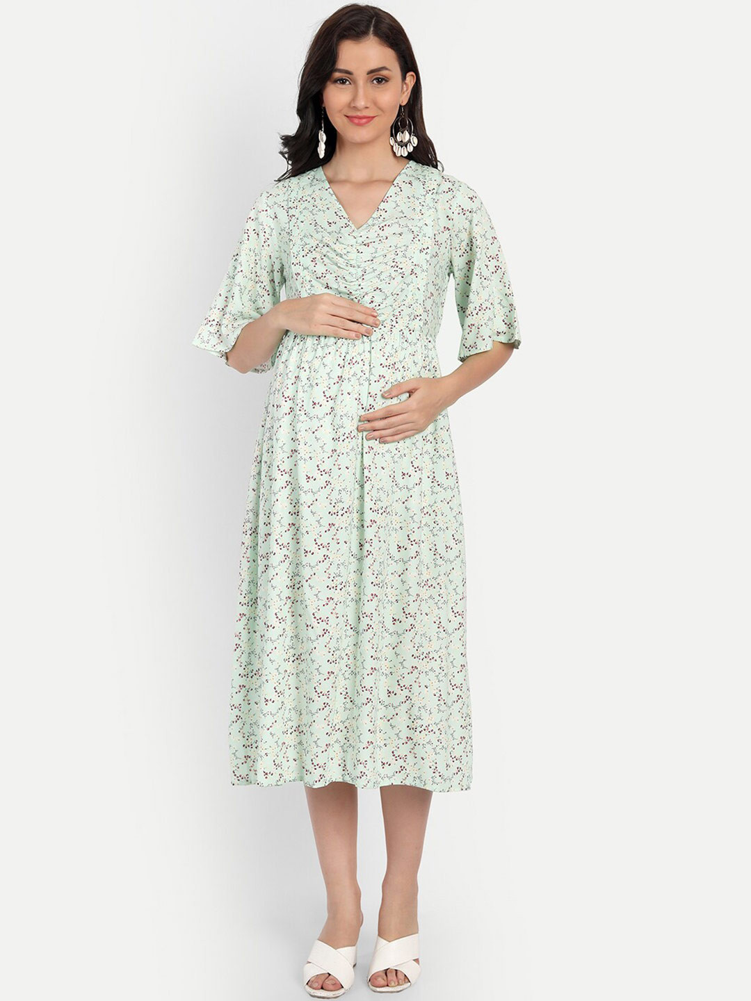 

Aaruvi Ruchi Verma Women Green Floral Maternity Midi Dress