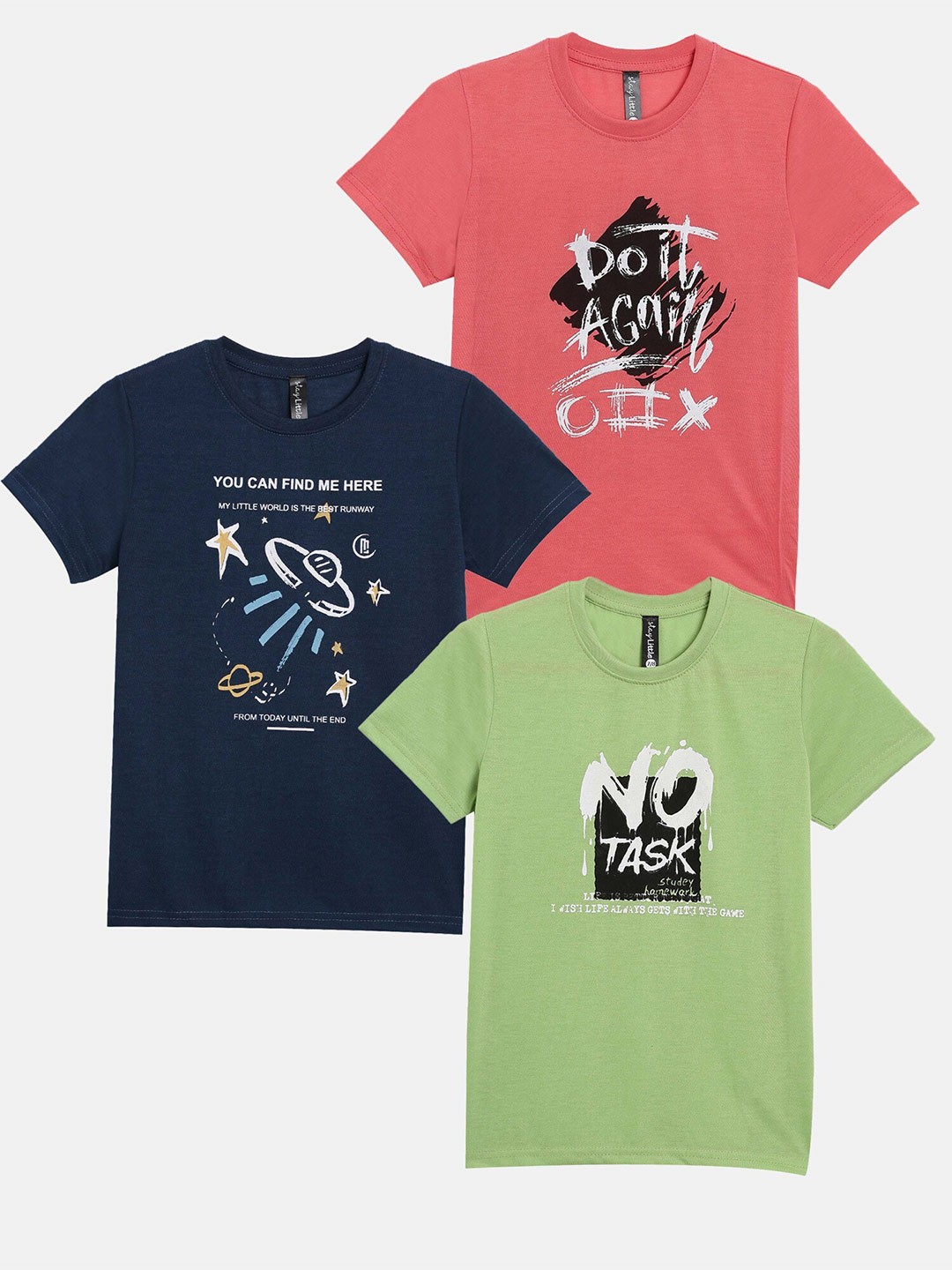 

Maniac Boys Pack of 3 Typography Printed Slim Fit T-shirt, Green