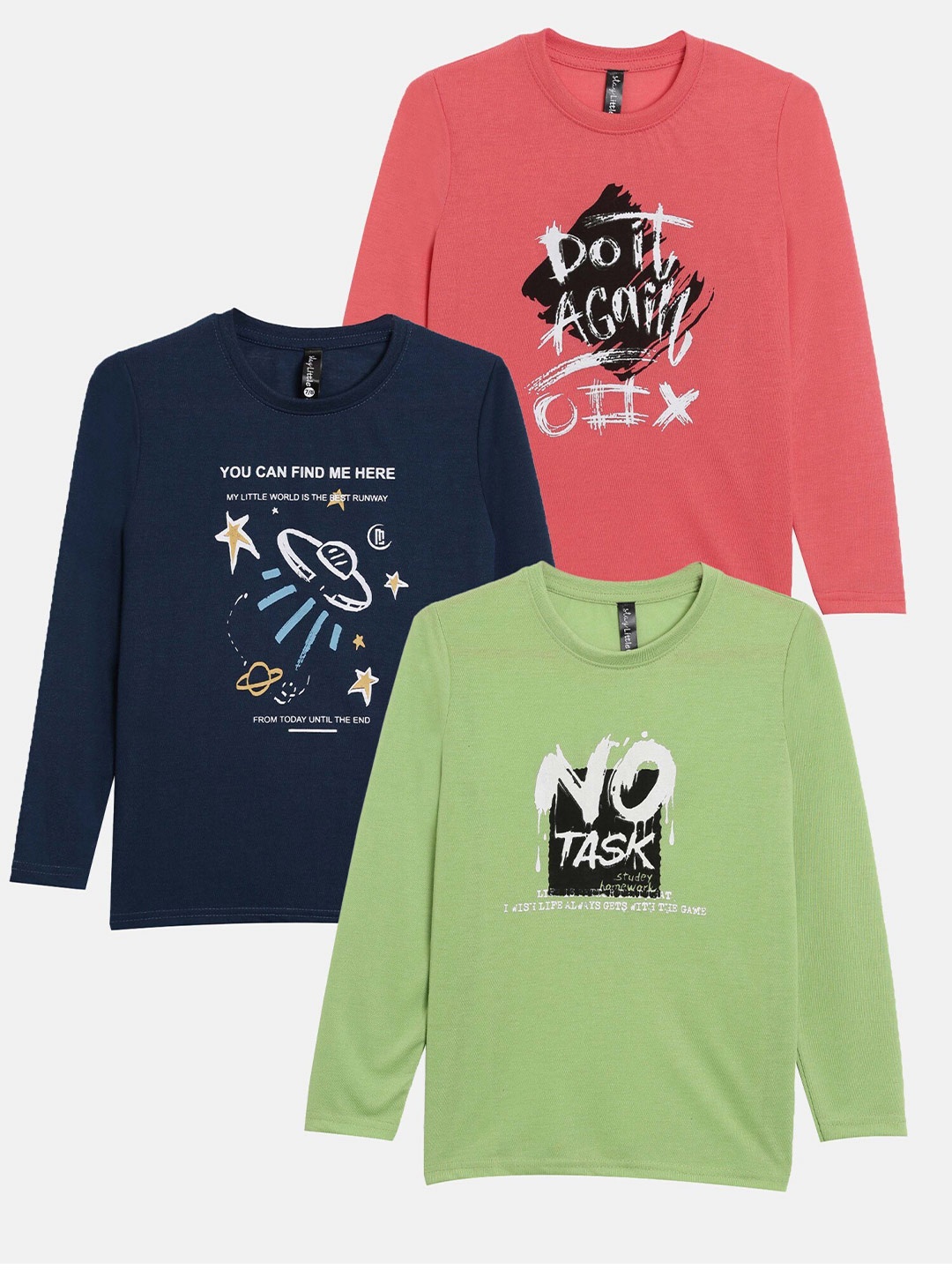 

Maniac Boys Pack of 3 Typography Printed Slim Fit T-shirt, Green