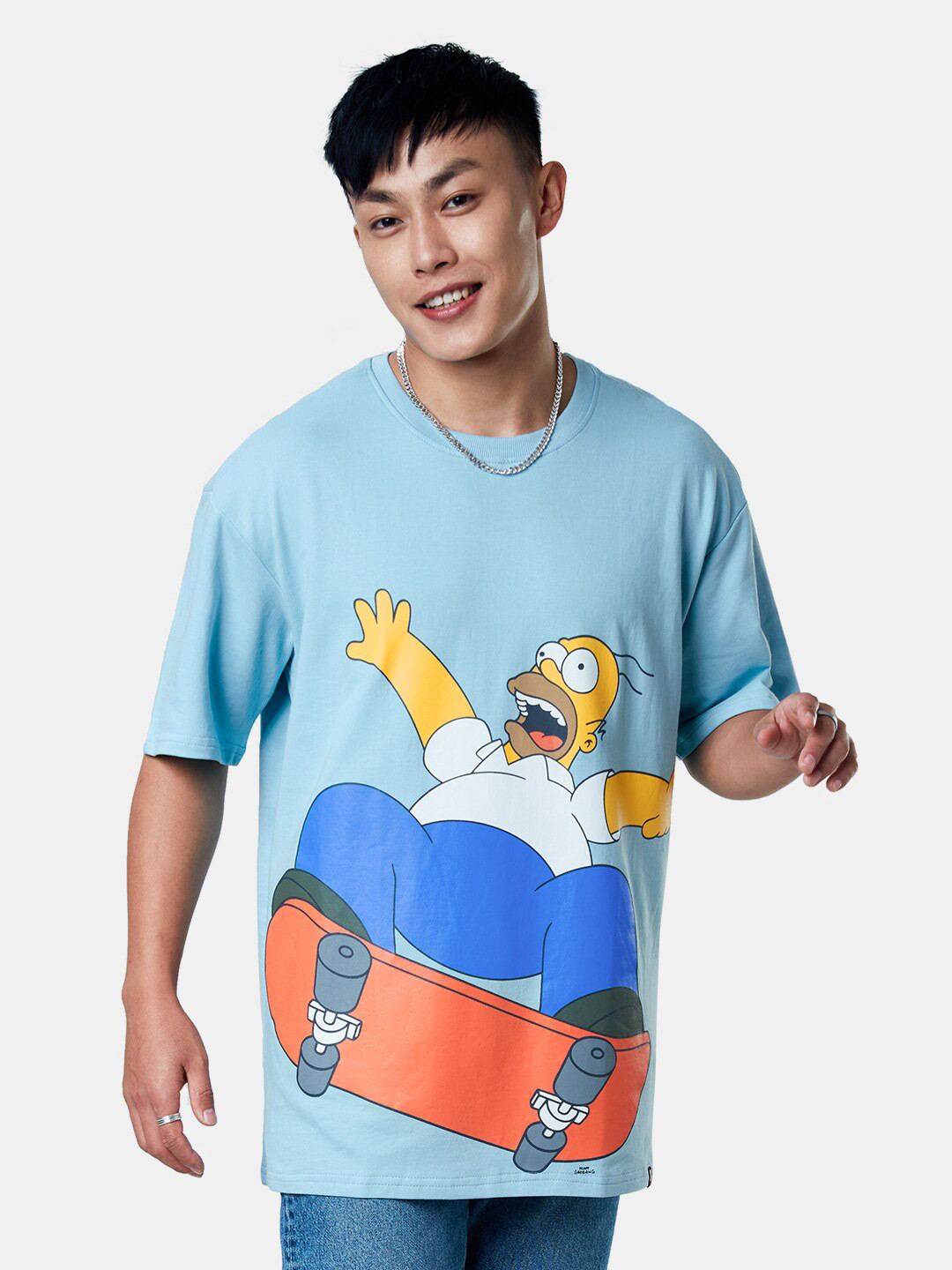 

The Souled Store Men Blue The Simpsons Printed Drop-Shoulder Sleeves Oversized T-Shirt
