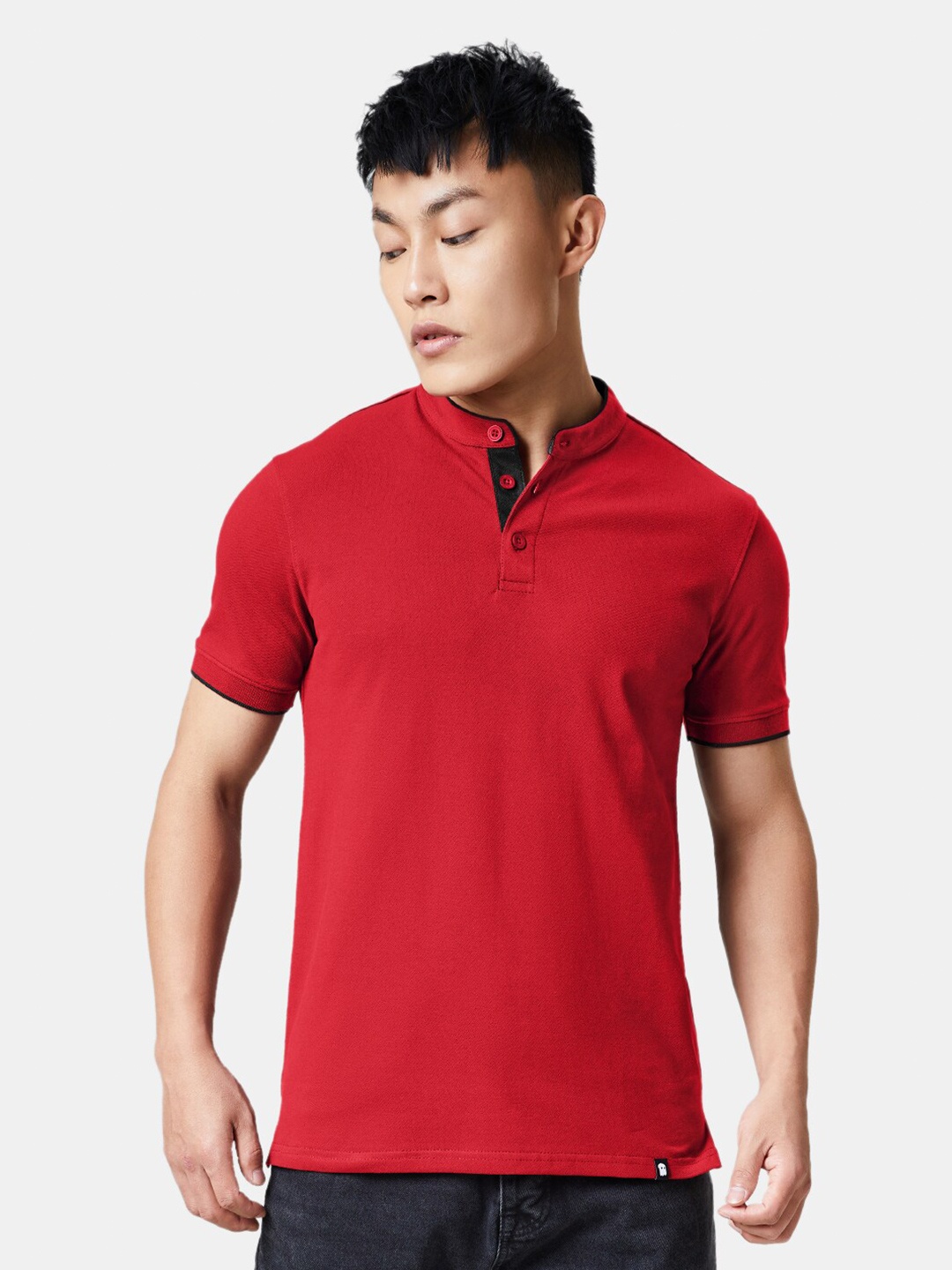 

The Souled Store Men Red Henley Neck T-shirt