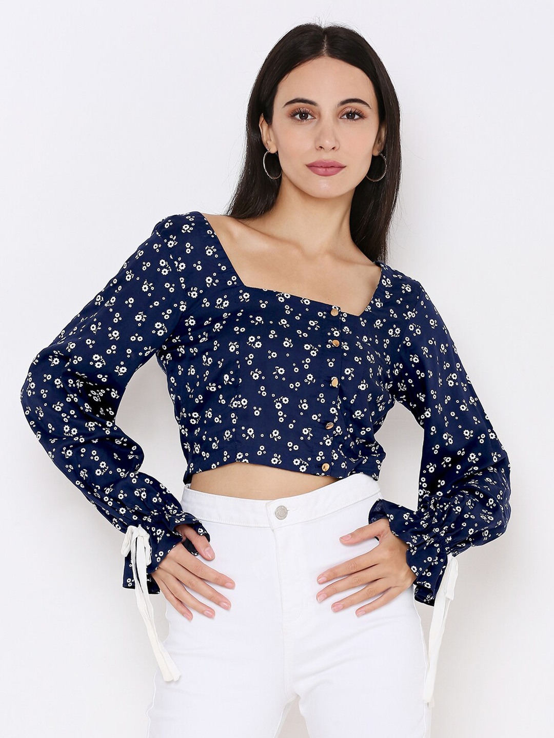 

aturabi Blue Floral Print Crop Top