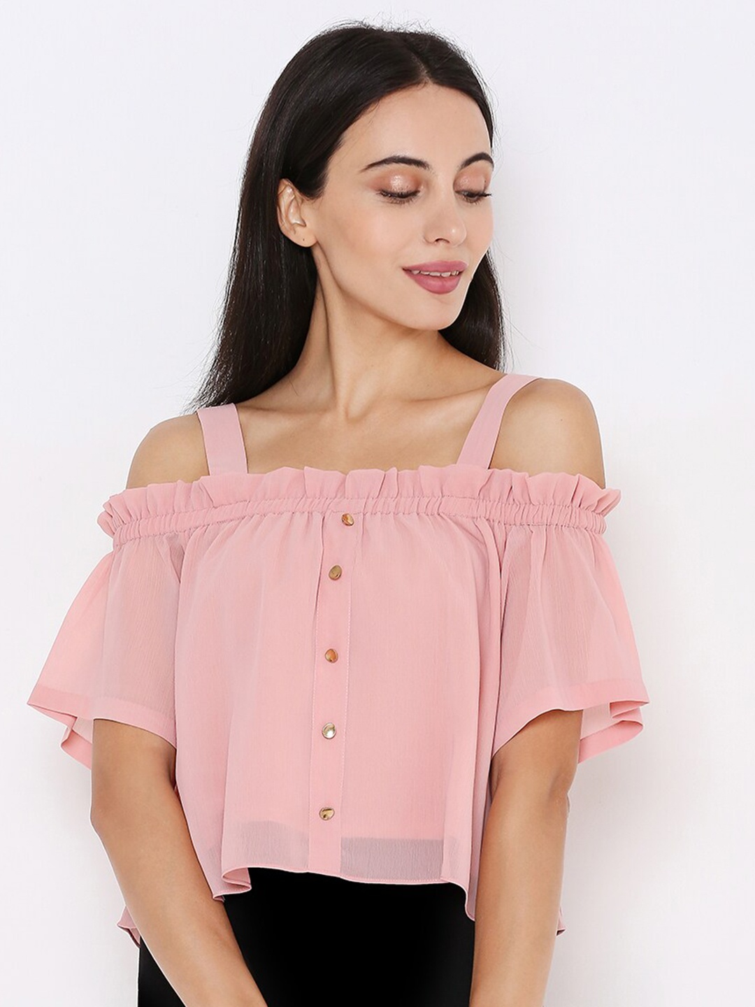 

aturabi Pink Bardot Crop Top