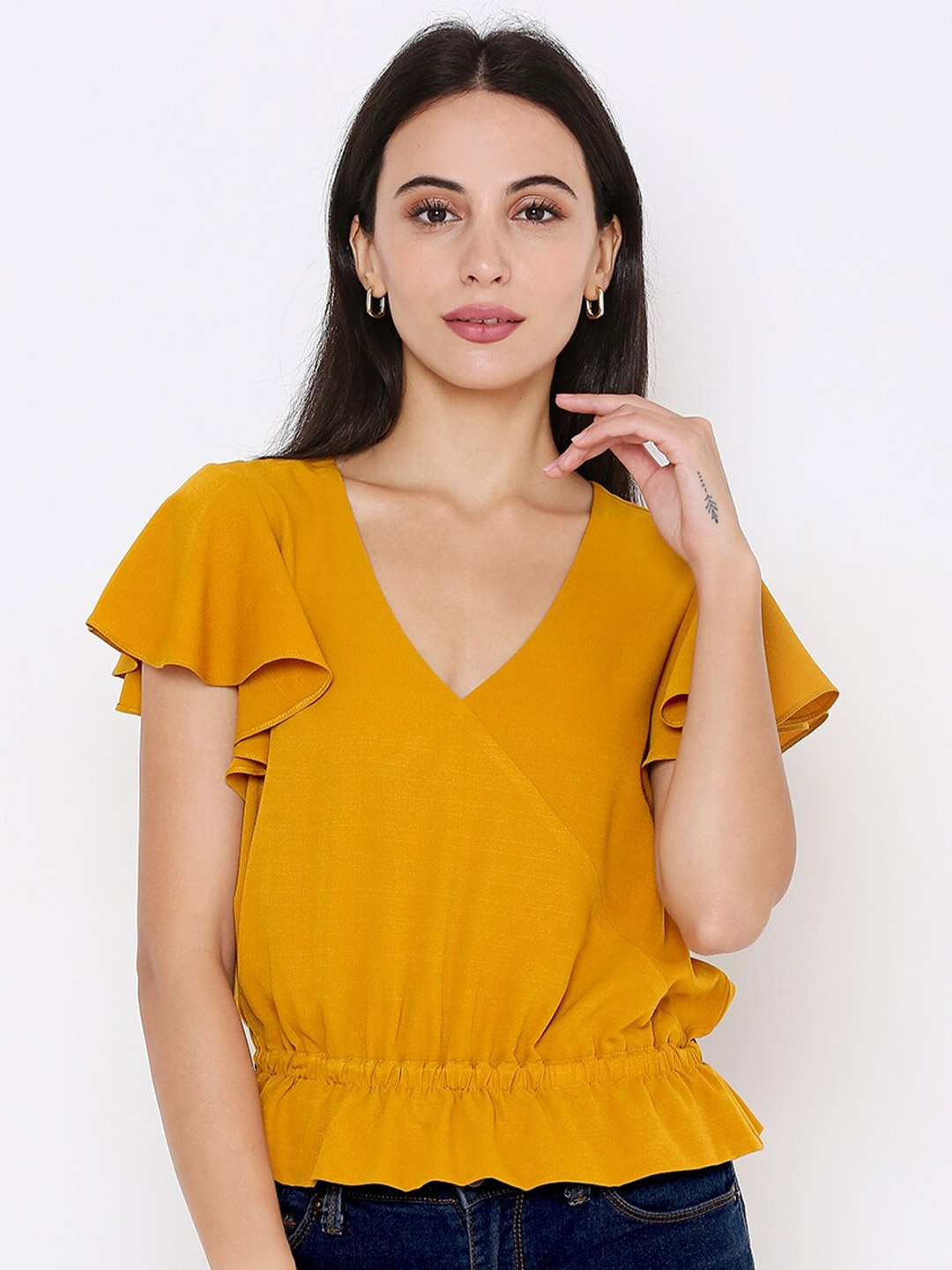 

aturabi Yellow Cinched Waist Top