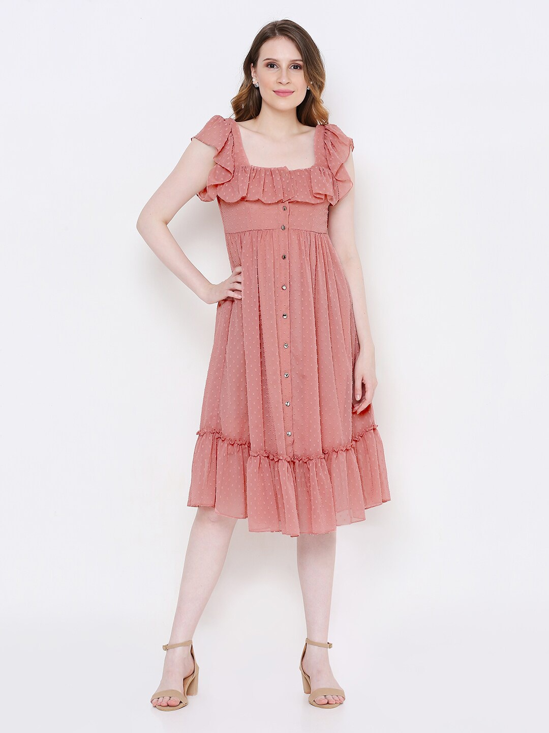 

aturabi Women Peach-Coloured A-Line Midi Dress