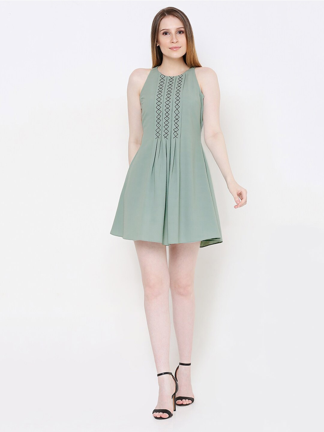 

aturabi Green Embroidered Mini Dress