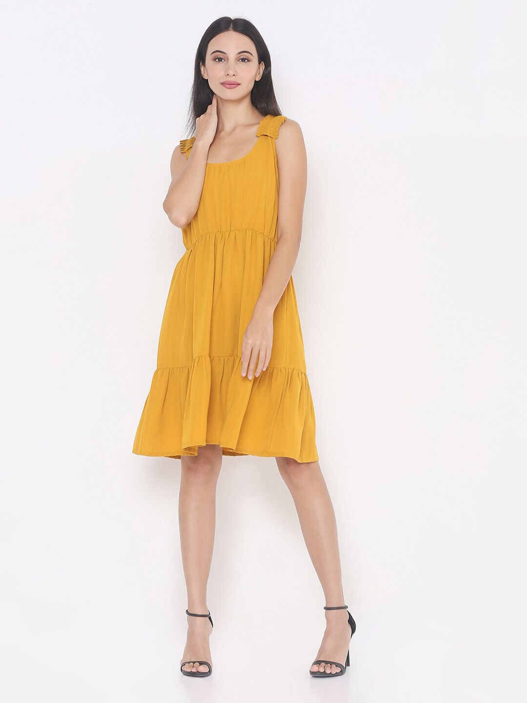 

aturabi Women Mustard Yellow A-Line Dress