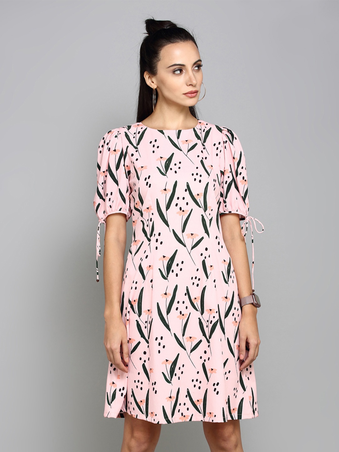 

aturabi Women Pink Floral Printed A-Line Dress