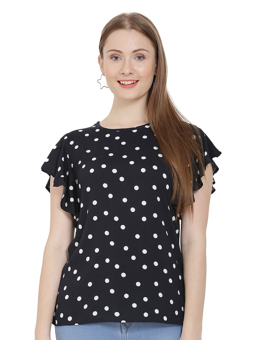 

BLUE CHIC Black Polka dot Print Top