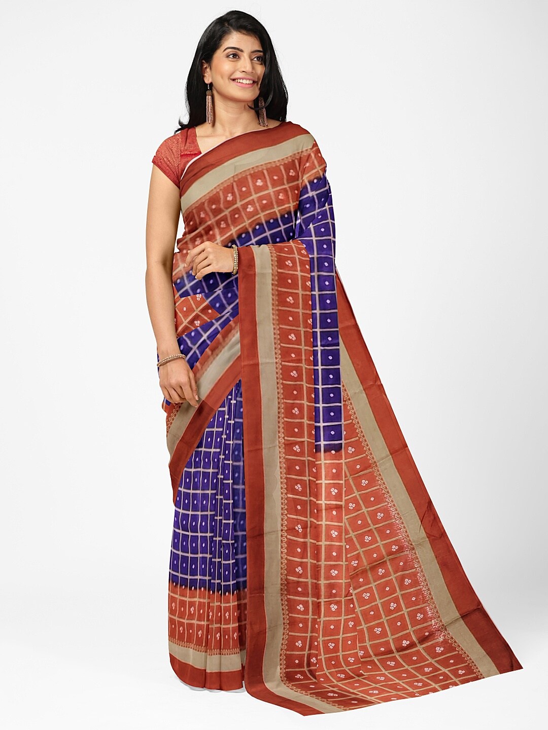 

Florence Purple & Red Bandhani Silk Blend Fusion Bandhani Saree