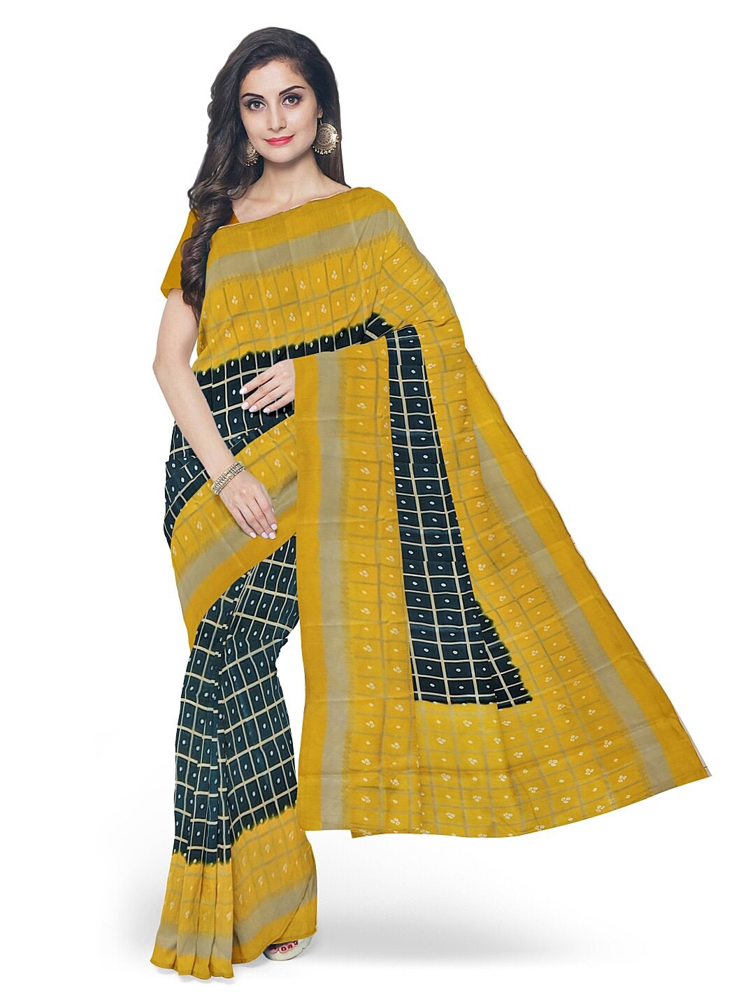 

KALINI Black & White Bandhani Silk Blend Bandhani Saree
