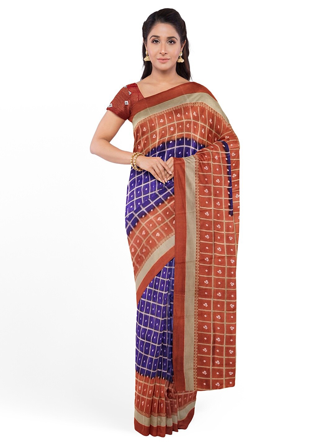 

Florence Red & Purple Bandhani Silk Blend Fusion Bandhani Saree