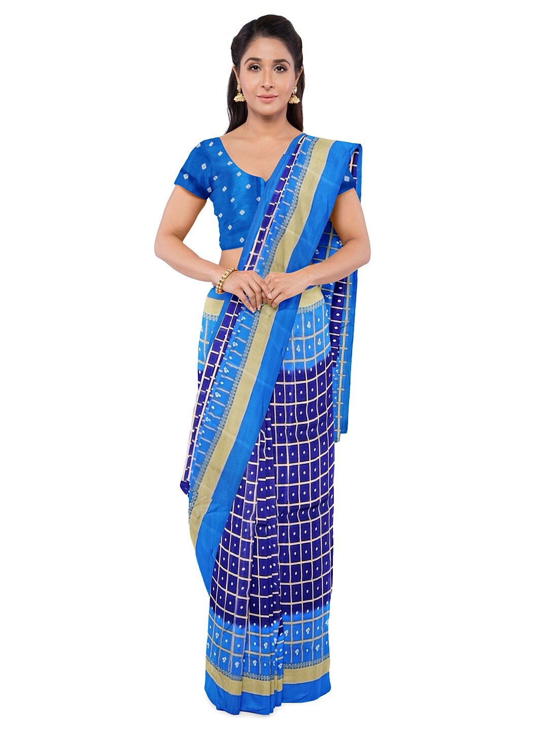 

Florence Women's Navy Blue Art Silk Printed Saree With Unstitched Blouse