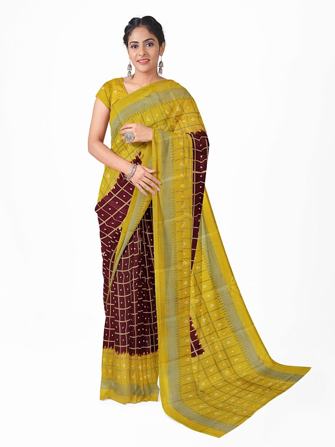 

KALINI Maroon & Lime Green Ethnic Motifs Art Silk Saree