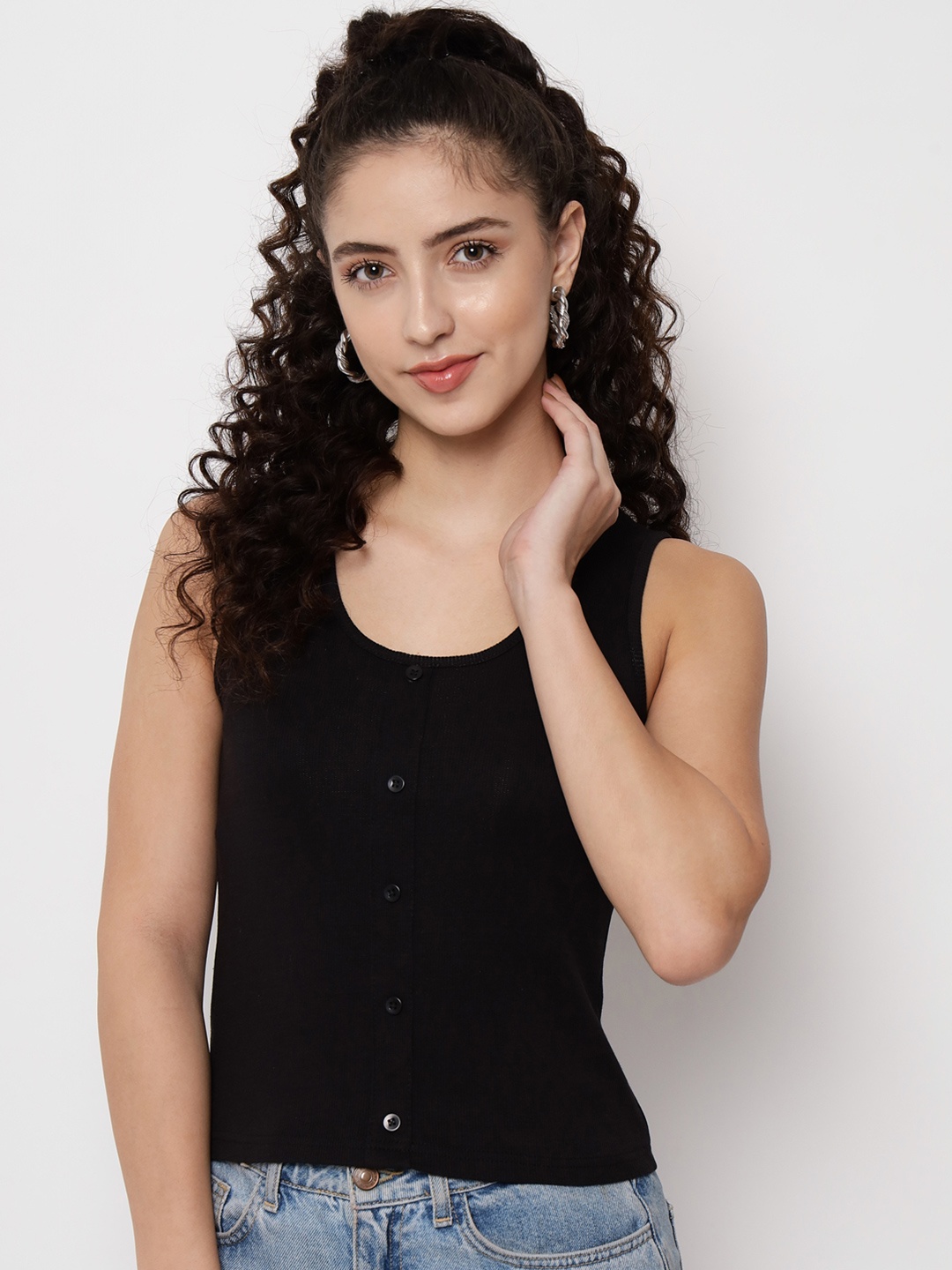 

Q-Rious Women Casual Sleeveless Solid Top, Black