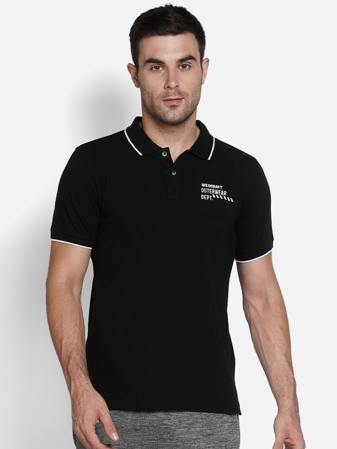 

Wildcraft Men Black Polo Collar Monochrome T-shirt