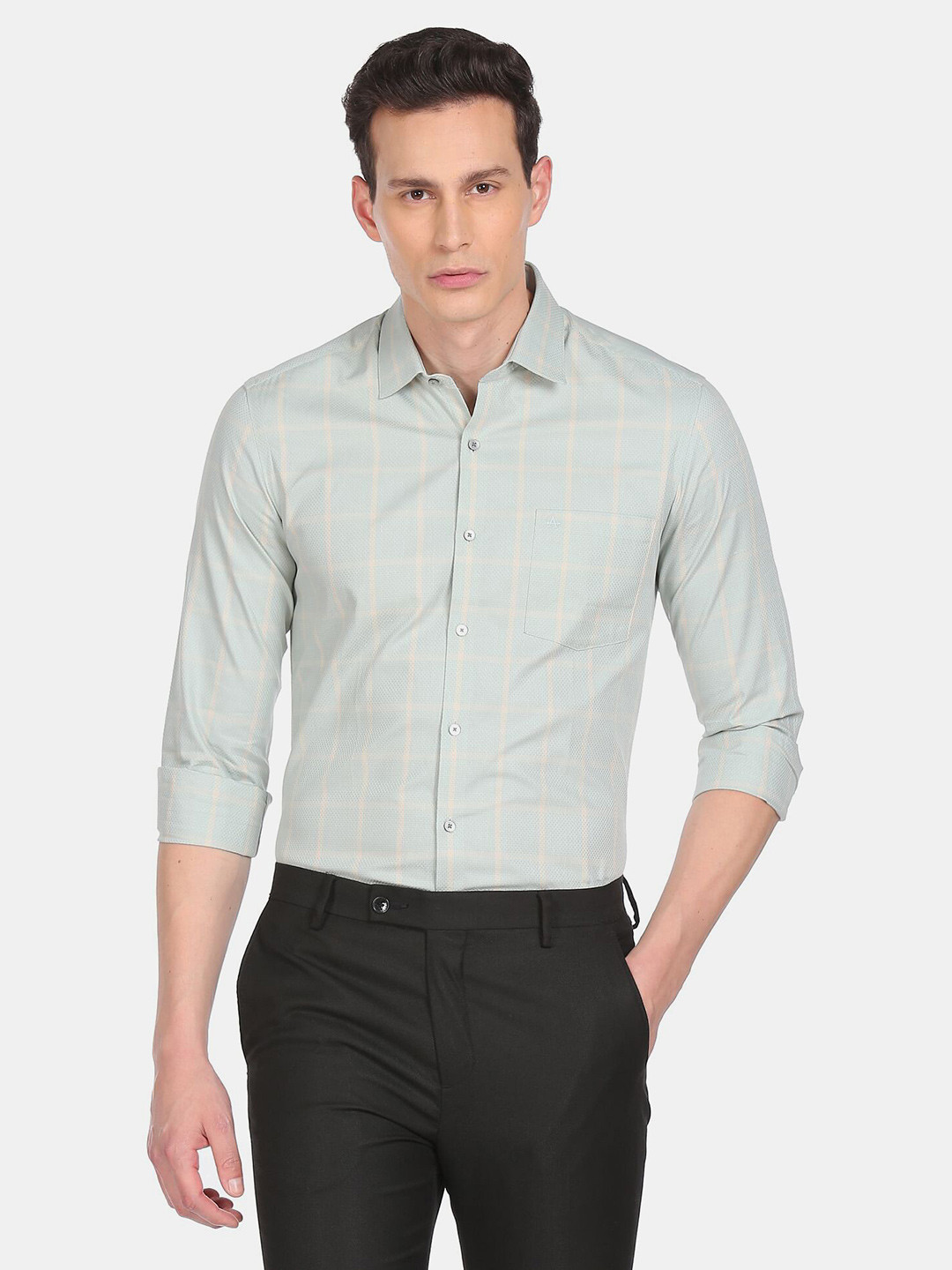 

Arrow Men Green Slim Fit Windowpane Checks Checked Casual Shirt