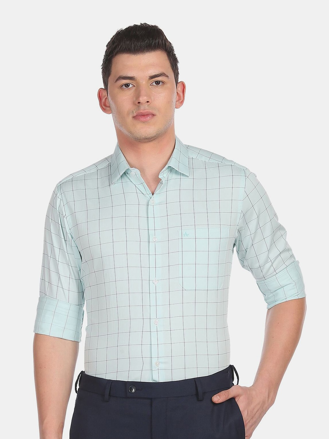 

Arrow Men Green Slim Fit Windowpane Checks Checked Casual Shirt