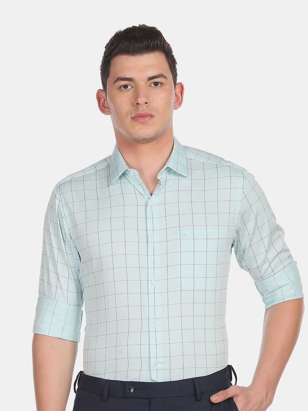 

Arrow Men Green Windowpane Checks Checked Casual Shirt