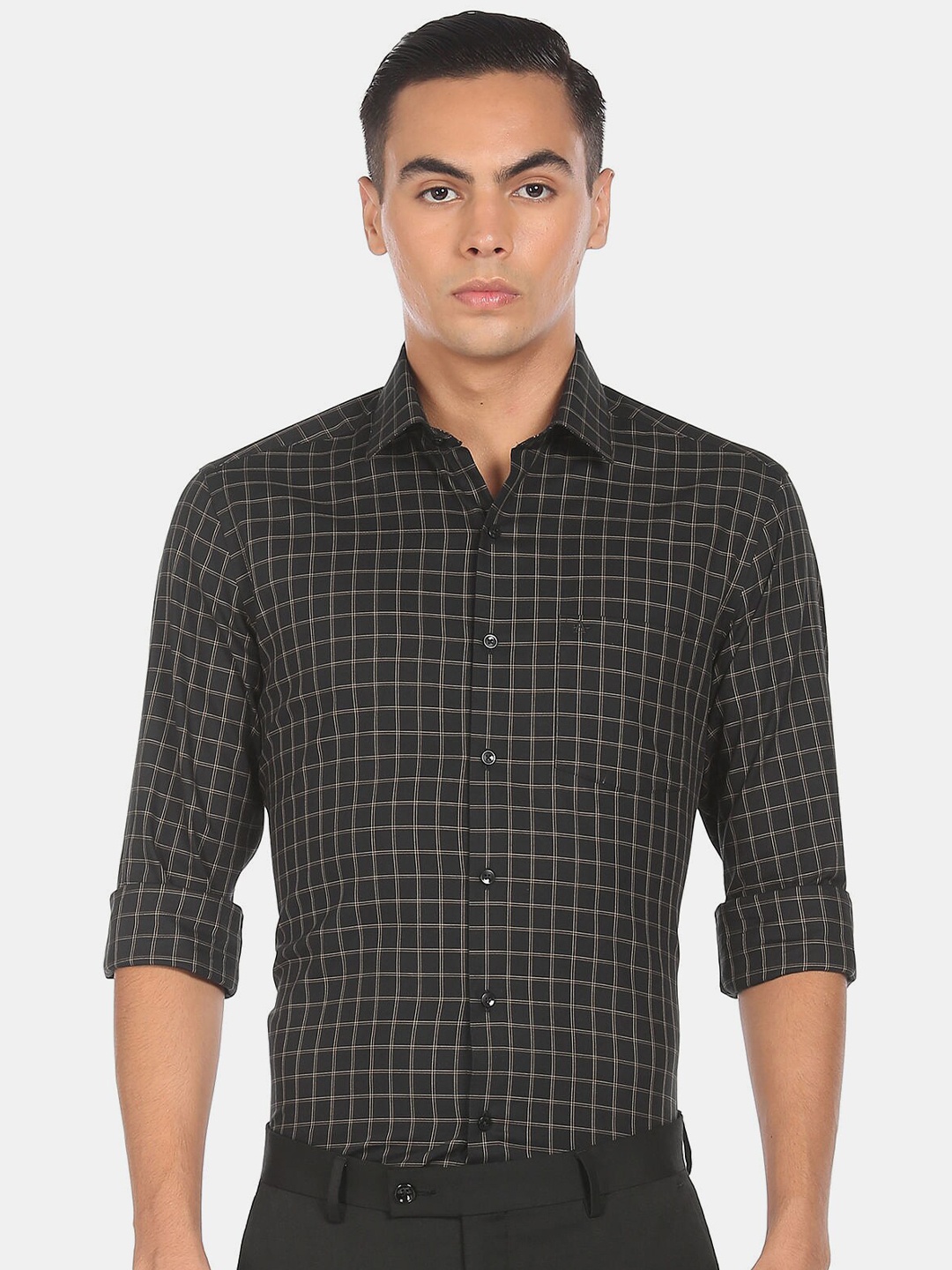 

Arrow Men Black Slim Fit Checked Formal Shirt