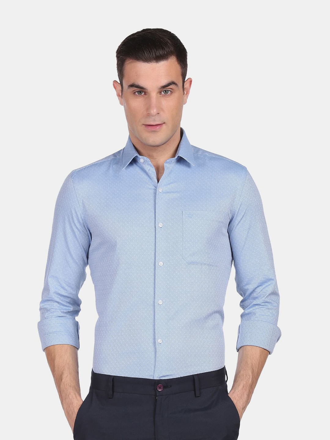 

Arrow Men's Blue Manhattan Slim Fit Self Design Formal Shirt