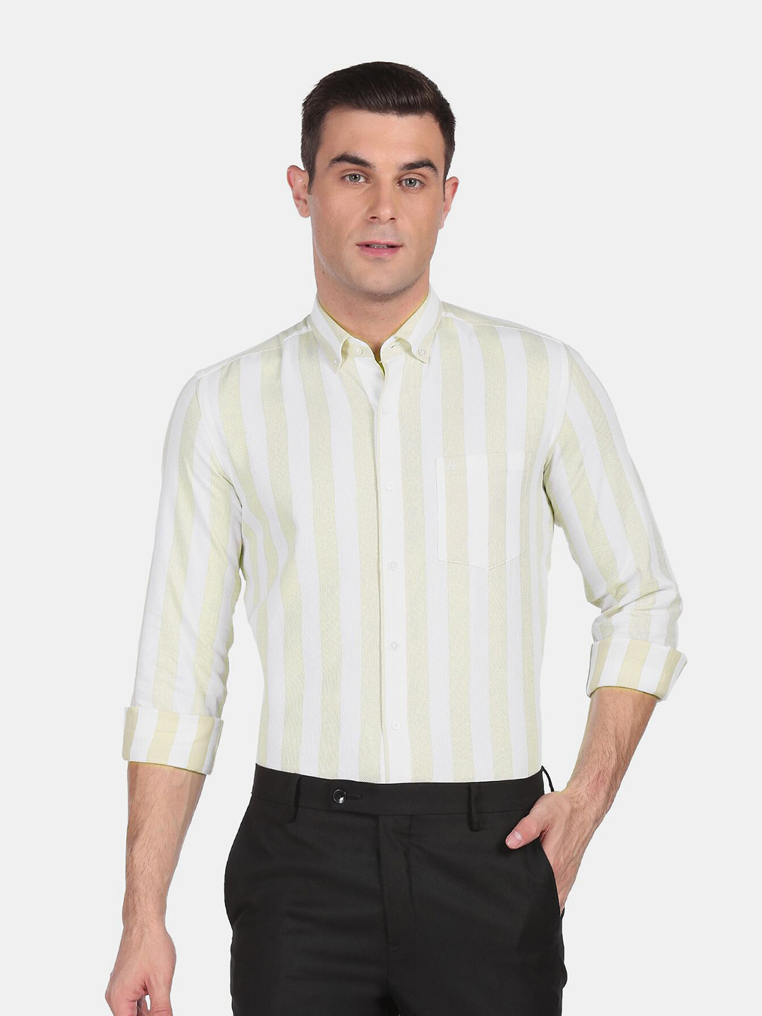 

Arrow New York Men Green Slim Fit Striped Casual Shirt