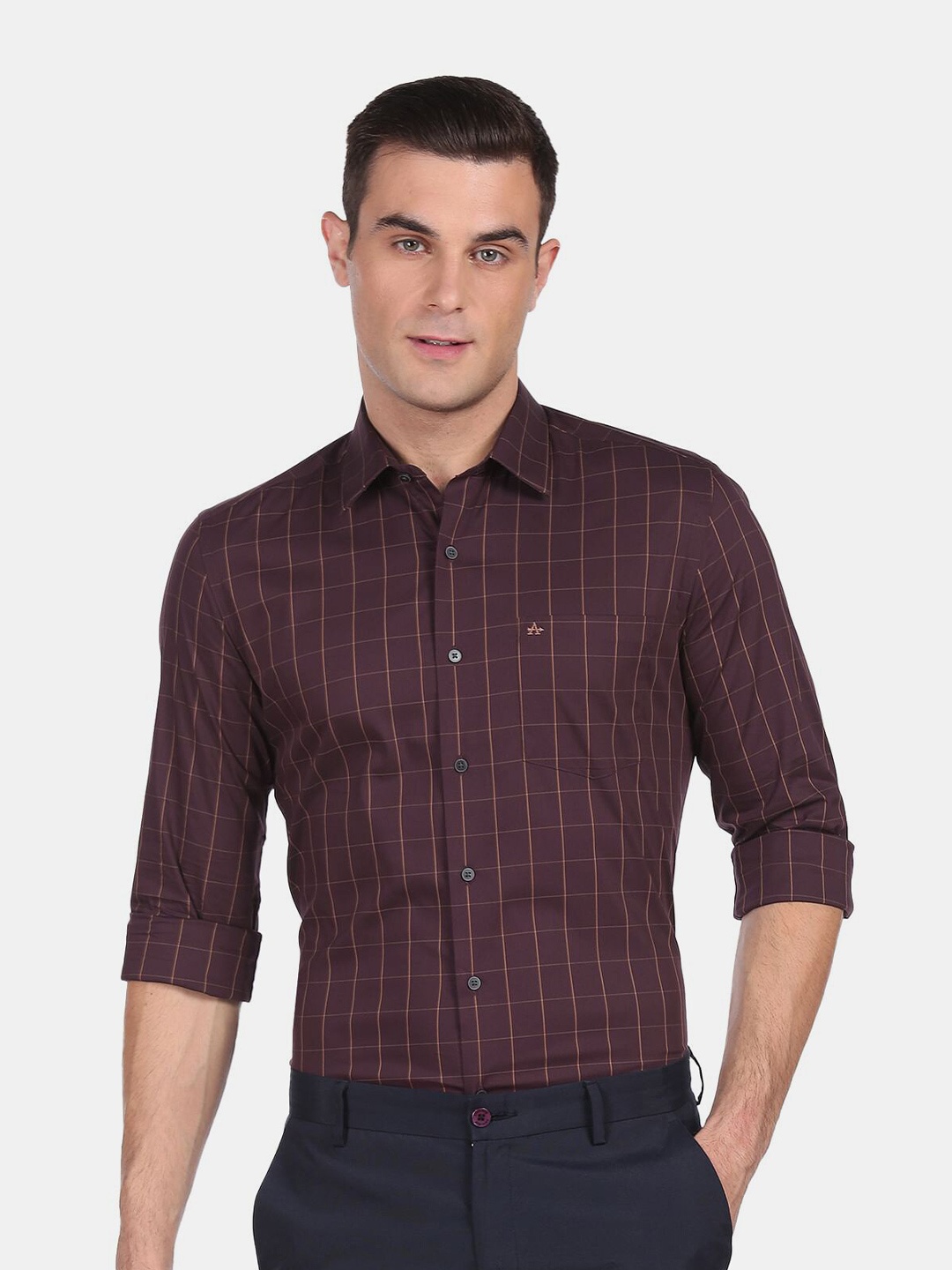 

Arrow New York Men Purple Slim Fit Checked Spread collar Formal Shirt