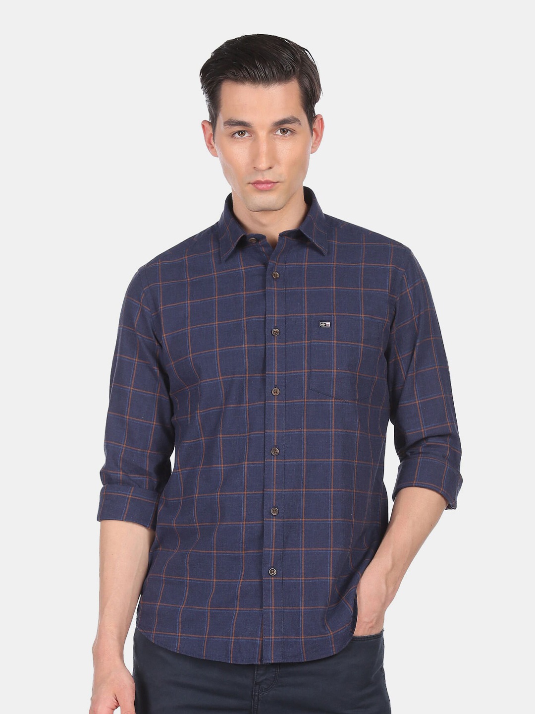 

Arrow Sport Men Blue Slim Fit Windowpane Checks Checked Casual Shirt