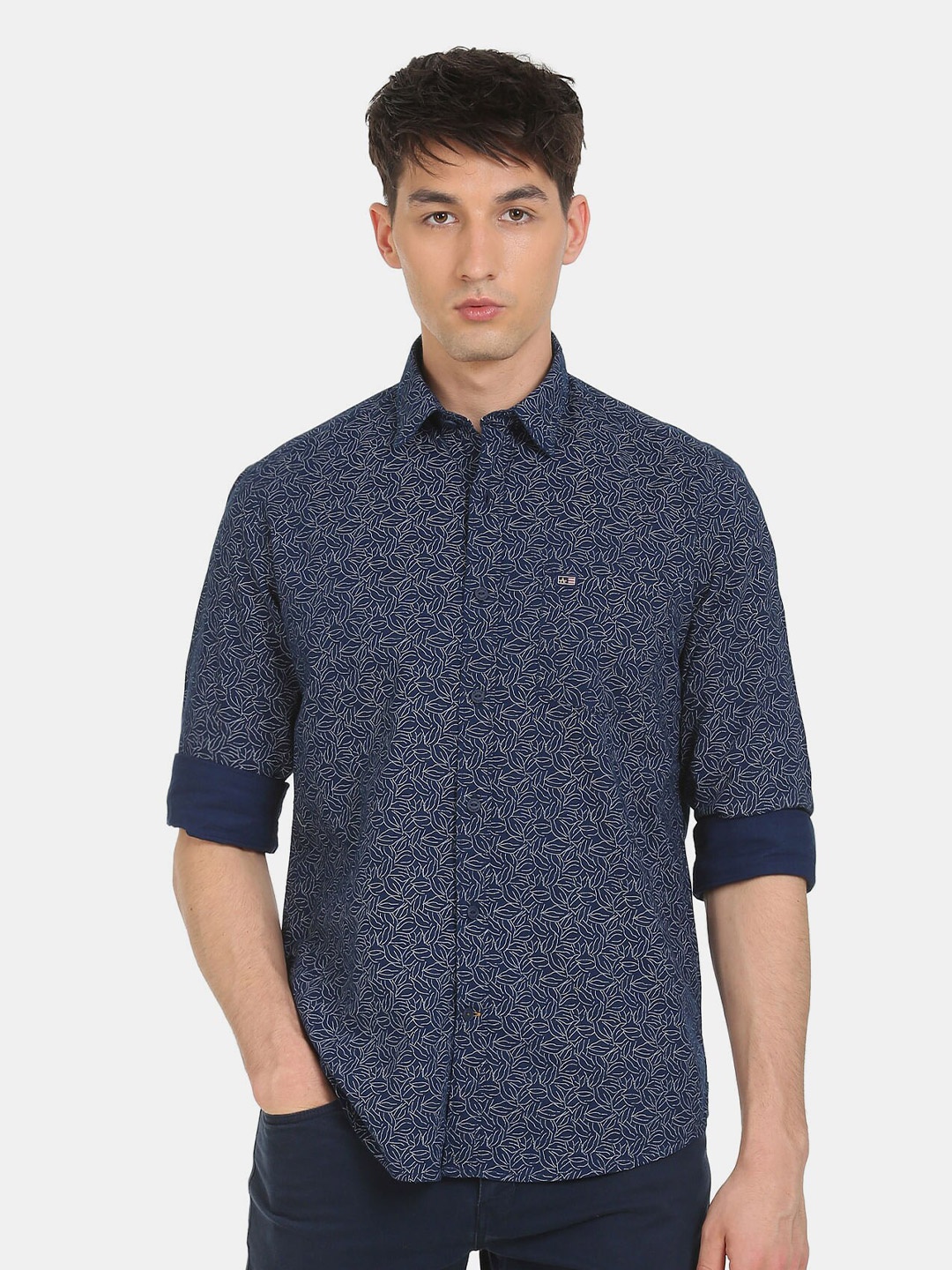 

Arrow Sport Men Navy Blue Slim Fit Floral Printed Casual Shirt
