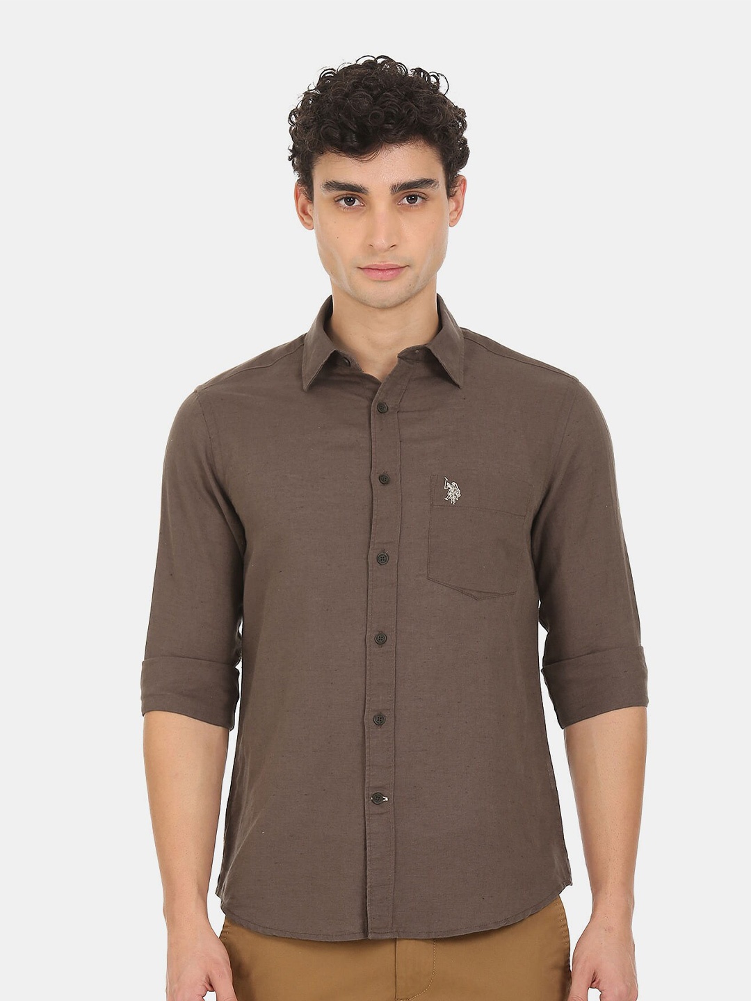 

U S Polo Assn Men Brown Casual Shirt