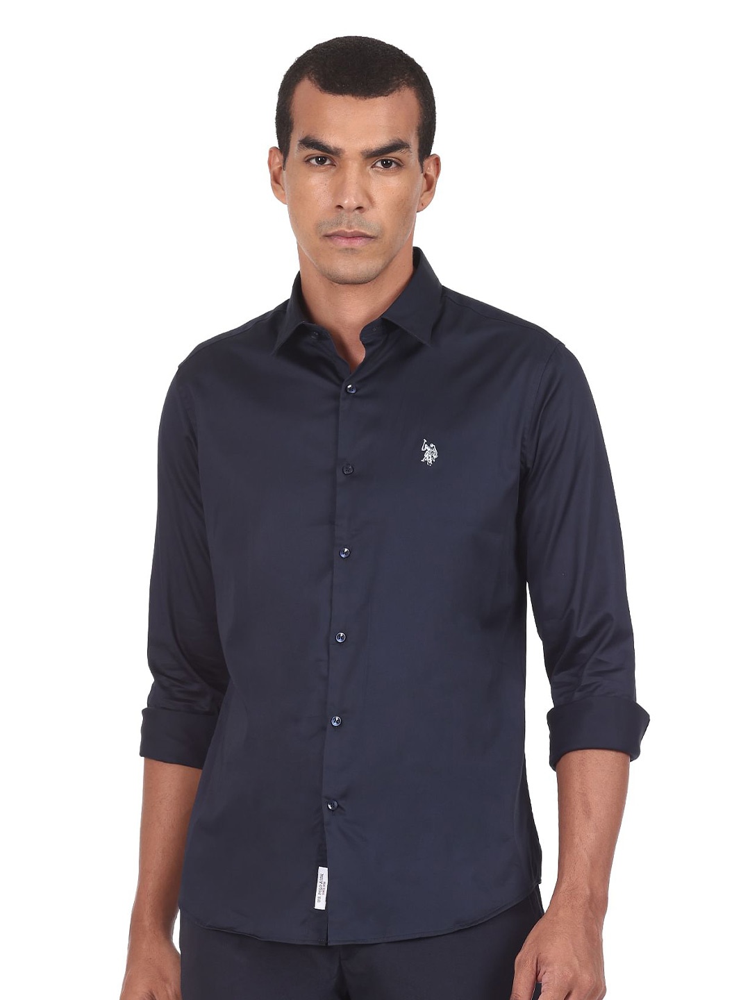 

U S Polo Assn Men's Navy Tailored Regular Fit Solid Casual Shirt, Blue