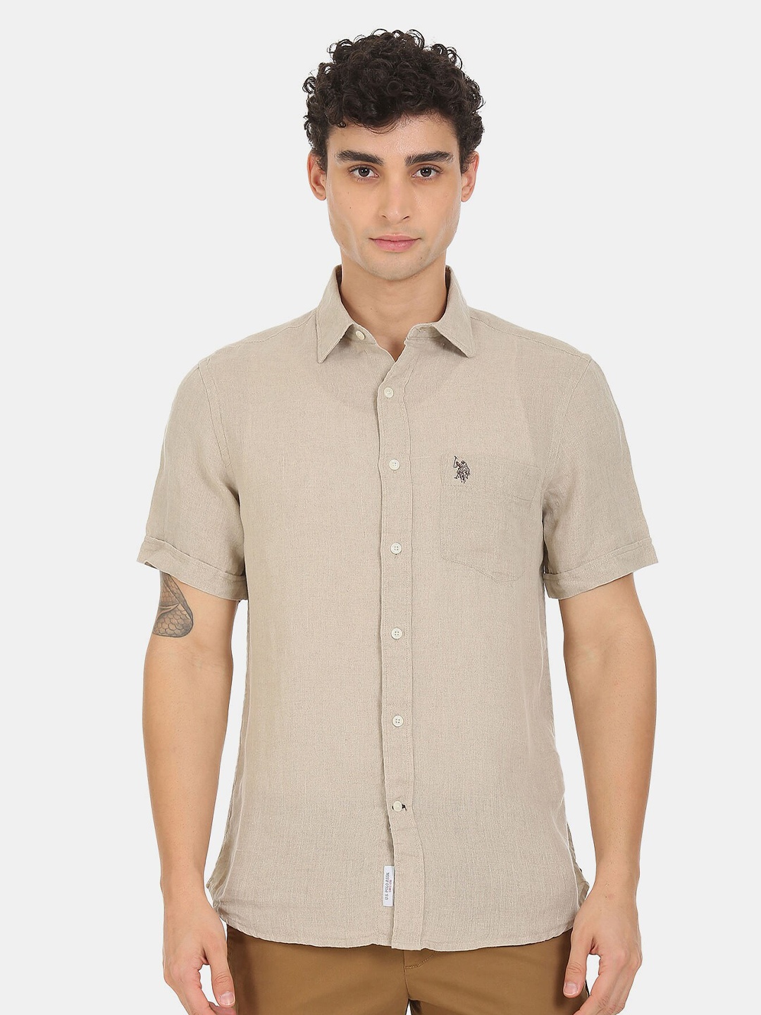 

U S Polo Assn Men Regular Fit Lenin Beige Casual Shirt