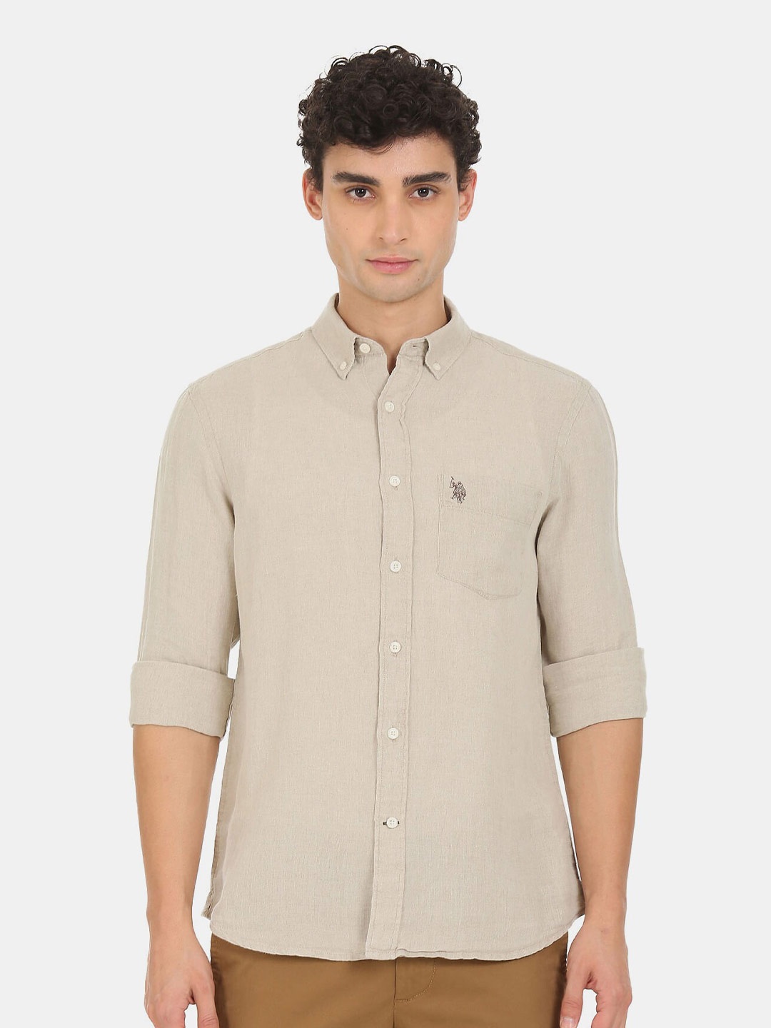 

U S Polo Assn Men Beige Casual Shirt