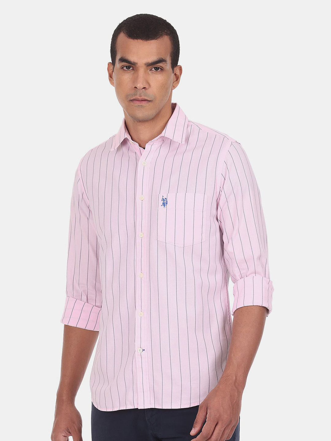 

U S Polo Assn Men Pink Striped Casual Shirt
