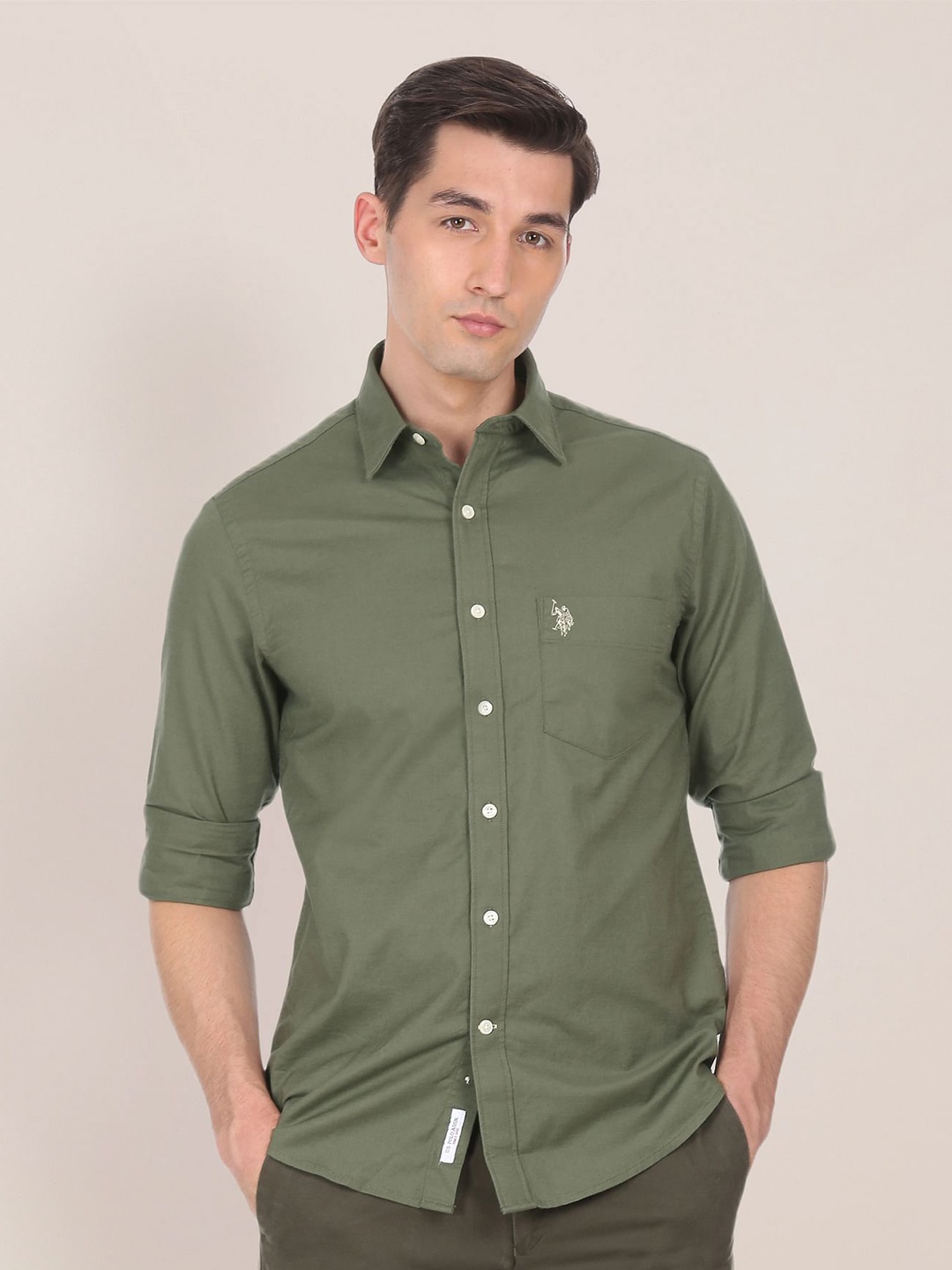 

U S Polo Assn Men Green Cotton Casual Shirt