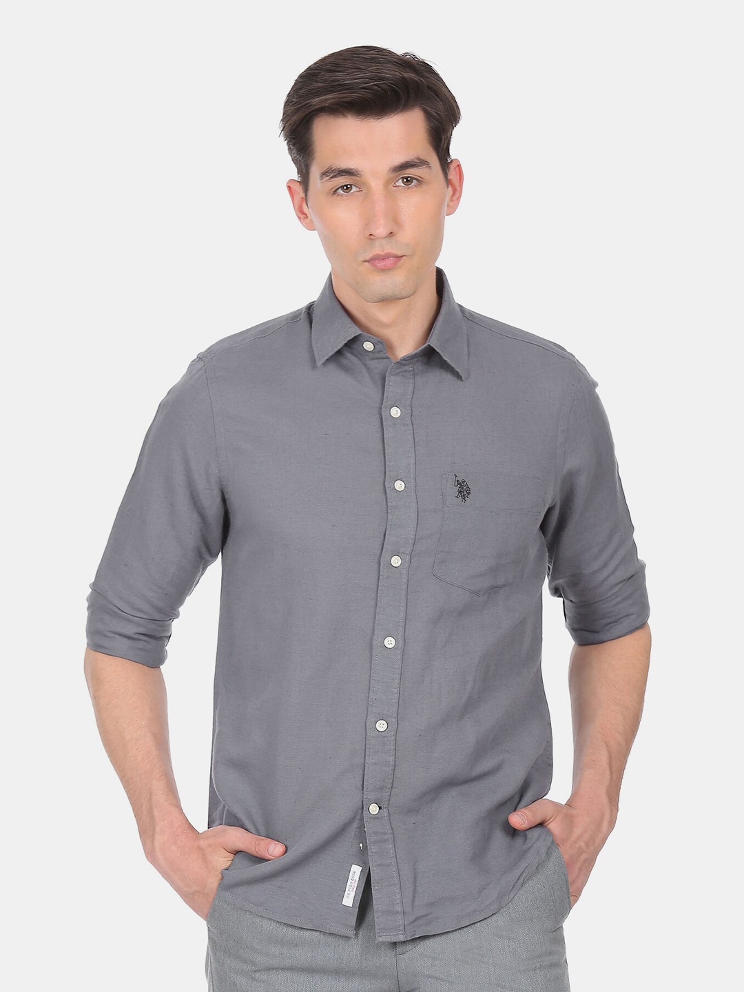 

U S Polo Assn Men Grey Casual Shirt